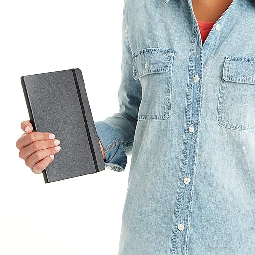 AccuPrints Hard Bound Diary or 5.8 * 8.3 inches Notebook Diary with Elastic Lock PU Leather Pages 200 for Office (Black)
