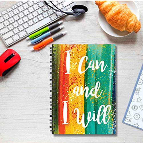 AccuPrints wiro bound A5 (6 by 9 inch) wiro Notebook Diary Ruled 200 pages-80 Gsm Paper Pattern-I Can I will