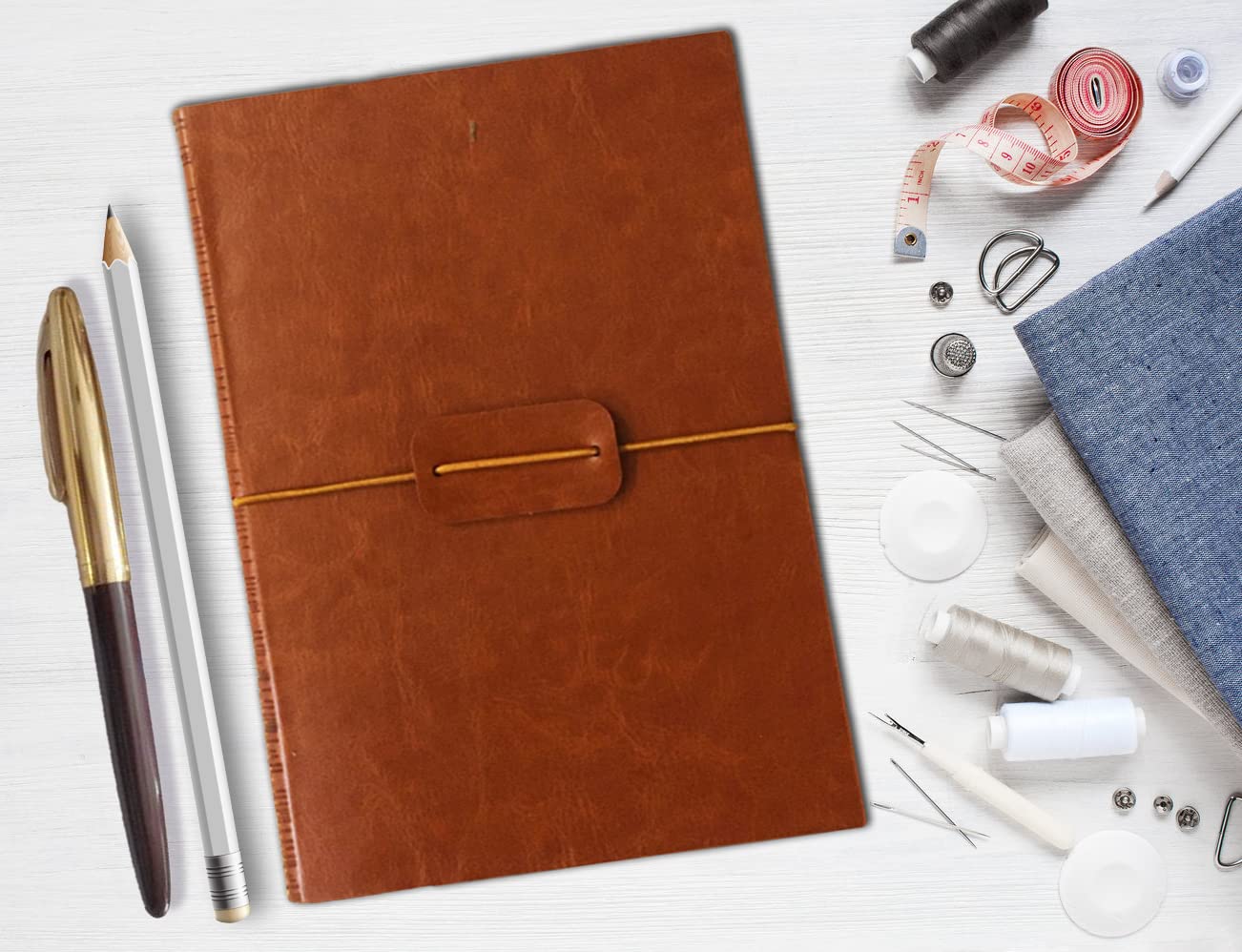 AccuPrints A-5 Leather design with unique elastic band closure (Brown)