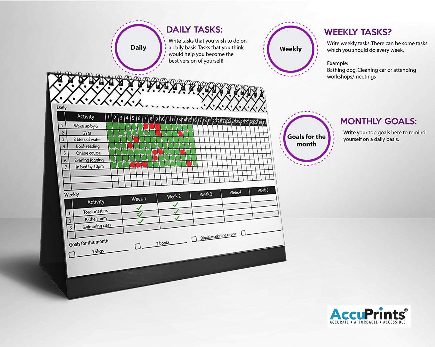 AccuPrints Habit Development (Any Year) Planner for Desk for Personal use