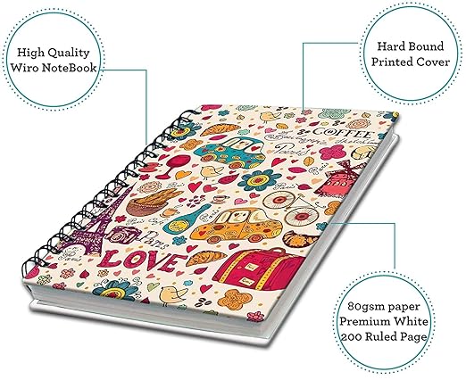 AccuPrints wiro Hard bound Size -A5 (6 by 9 inch) Notebook Diary Ruled 200 pages-Notebook Diary