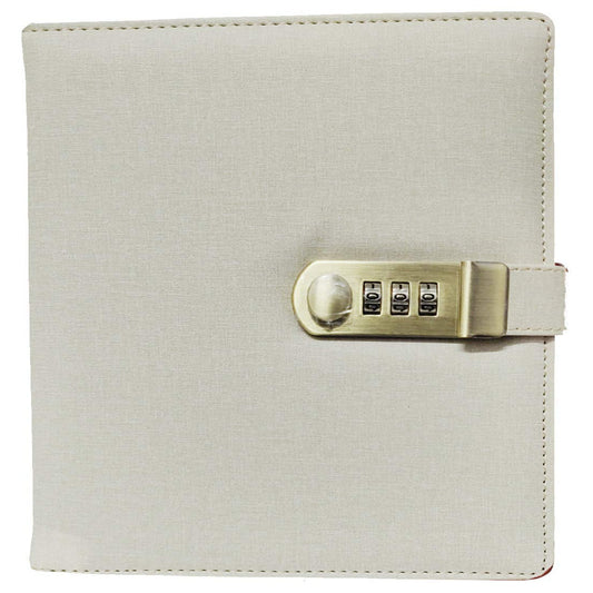 AccuPrints Cream PU Leather 2021 Notebook Diary with Lock